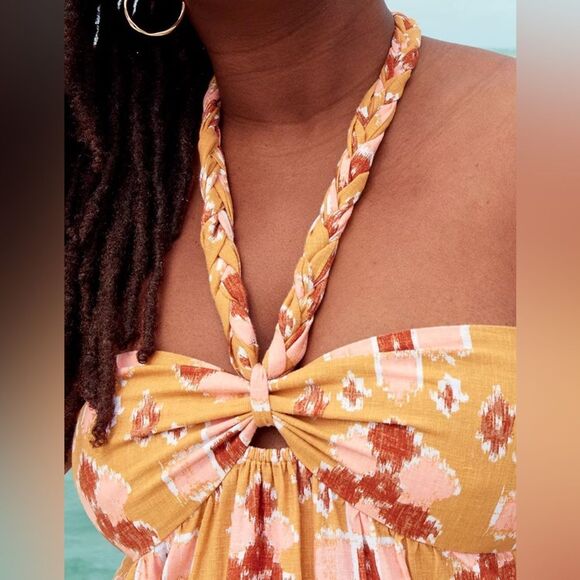 Aerie High Low Halter Maxi Sundress Yellow Size Large NWT - Picture 8 of 10